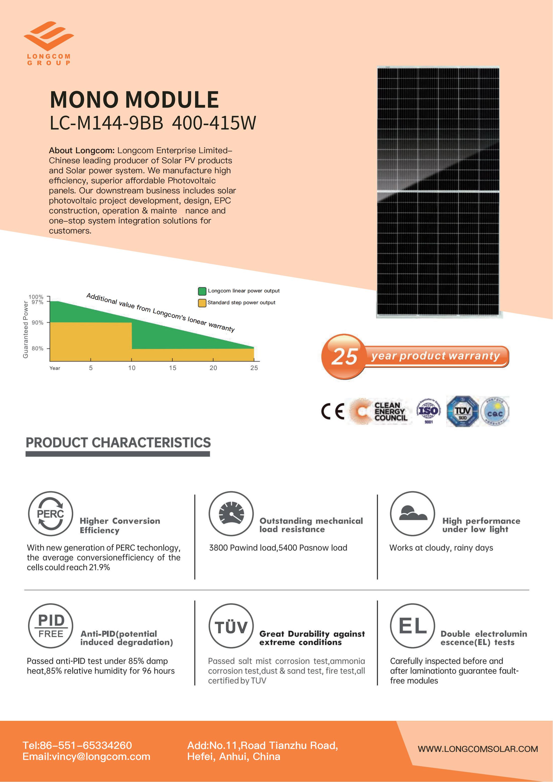 144-Cells Monocrystalline Half Cell Solar Panel 405W