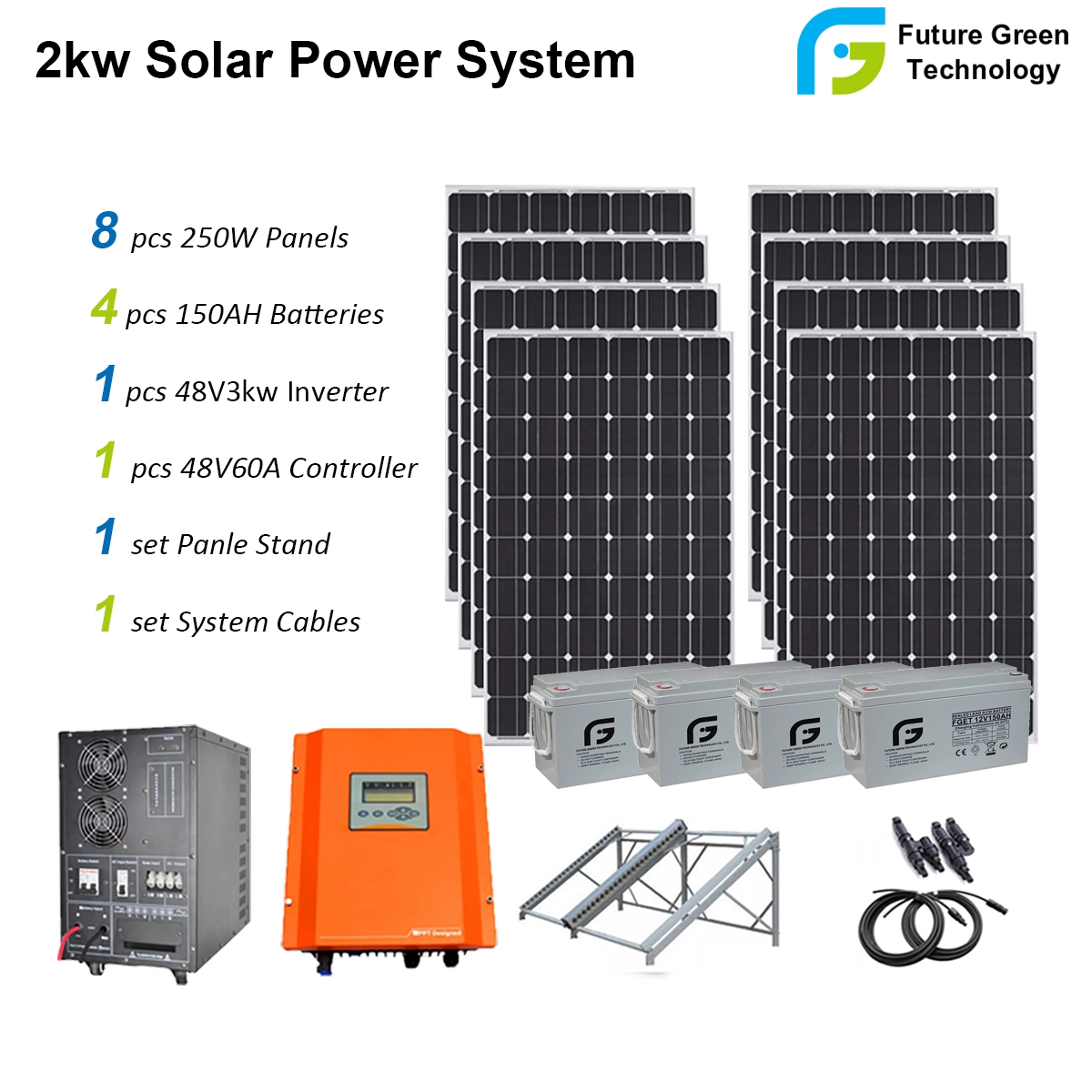 2kw ปิดกริด PV Power Supply ระบบพลังงานแสงอาทิตย์