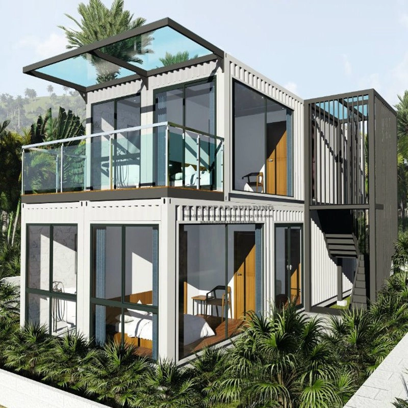 Prefabricated Fast Install 20ft Two-story Modern Design Standard Villa บ้านคอนเทนเนอร์ขนส่งแบบแบน