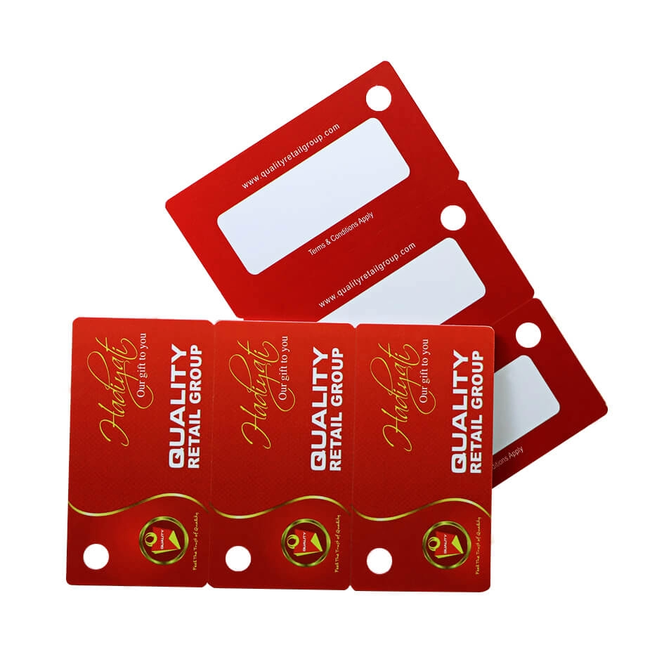บัตร CR80 30Mil 3Up Pre-Punched Key Tag PVC ที่พิมพ์ได้สำหรับโปรโมชั่น