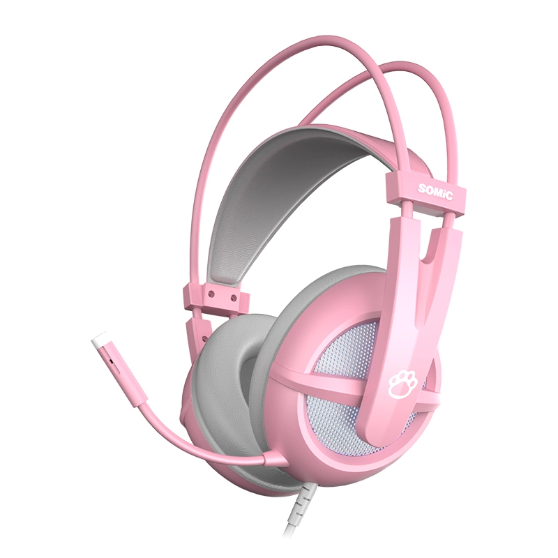 SOMIC G238 หูฟังแบบมีสายสีชมพูหูฟังหูแมวสำหรับเล่นเกมสำหรับเด็กผู้หญิง