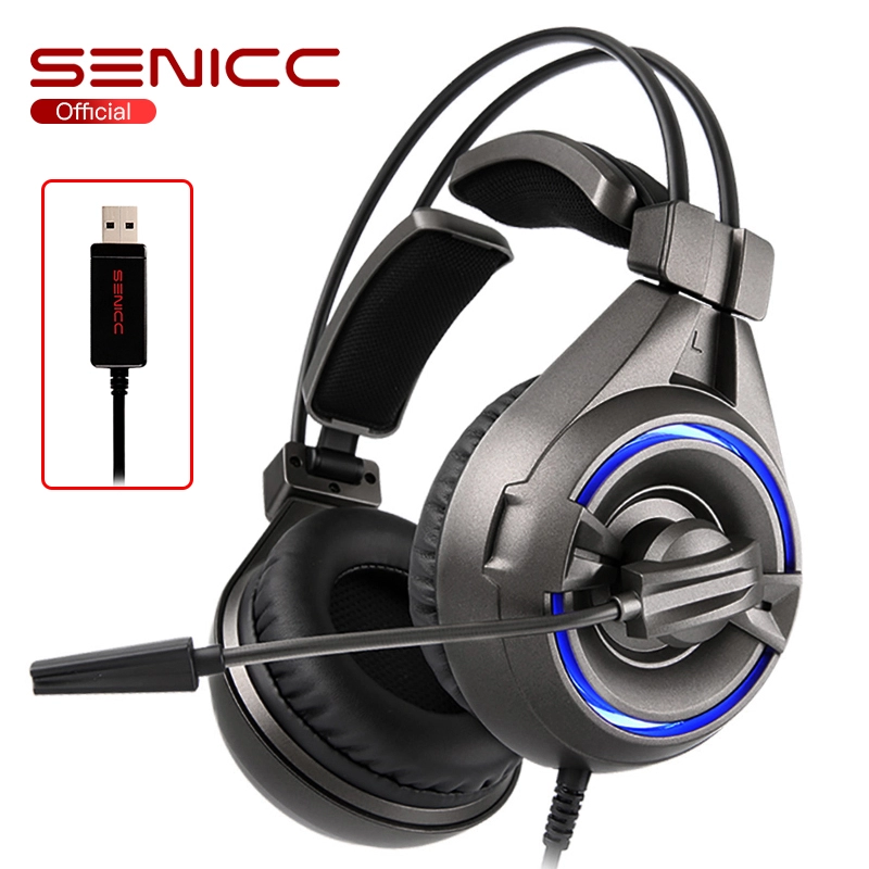 SENICC A6 Virtual 7.1 USB ชุดหูฟังสำหรับเล่นเกมพร้อมไมโครโฟน LED