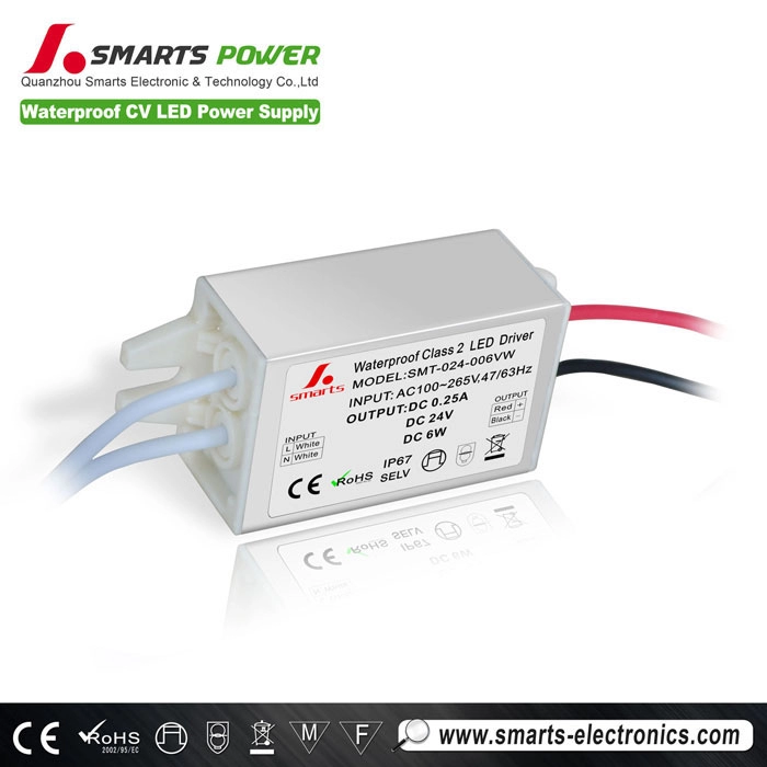 220v กันน้ำ 24V 6W ไดรเวอร์ LED แรงดันคงที่สำหรับแถบแสง