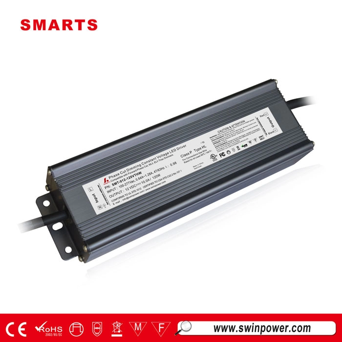 แหล่งจ่ายไฟ SMARTS 277v ac 12vDC ไดร์เวอร์แบบ LED หรี่แสงได้ Triac 120w พร้อม ULROHS