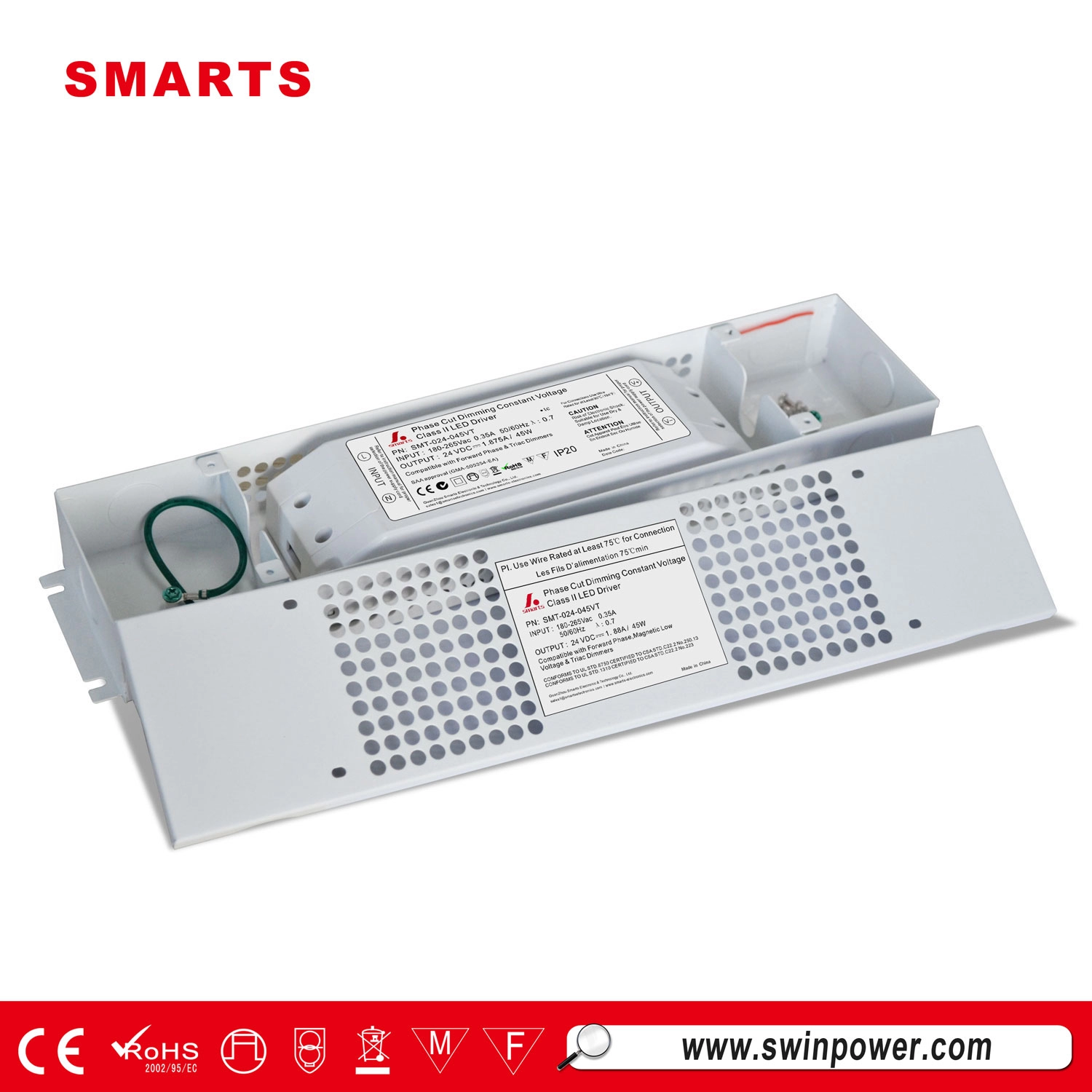 คลาส 2 พาวเวอร์ซัพพลาย 24v triac หรี่แสงได้คงที่นำไดร์เวอร์ 45w