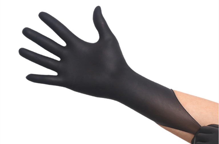 ถุงมือแพทย์ไนไตรแบบใช้แล้วทิ้งสีดำ