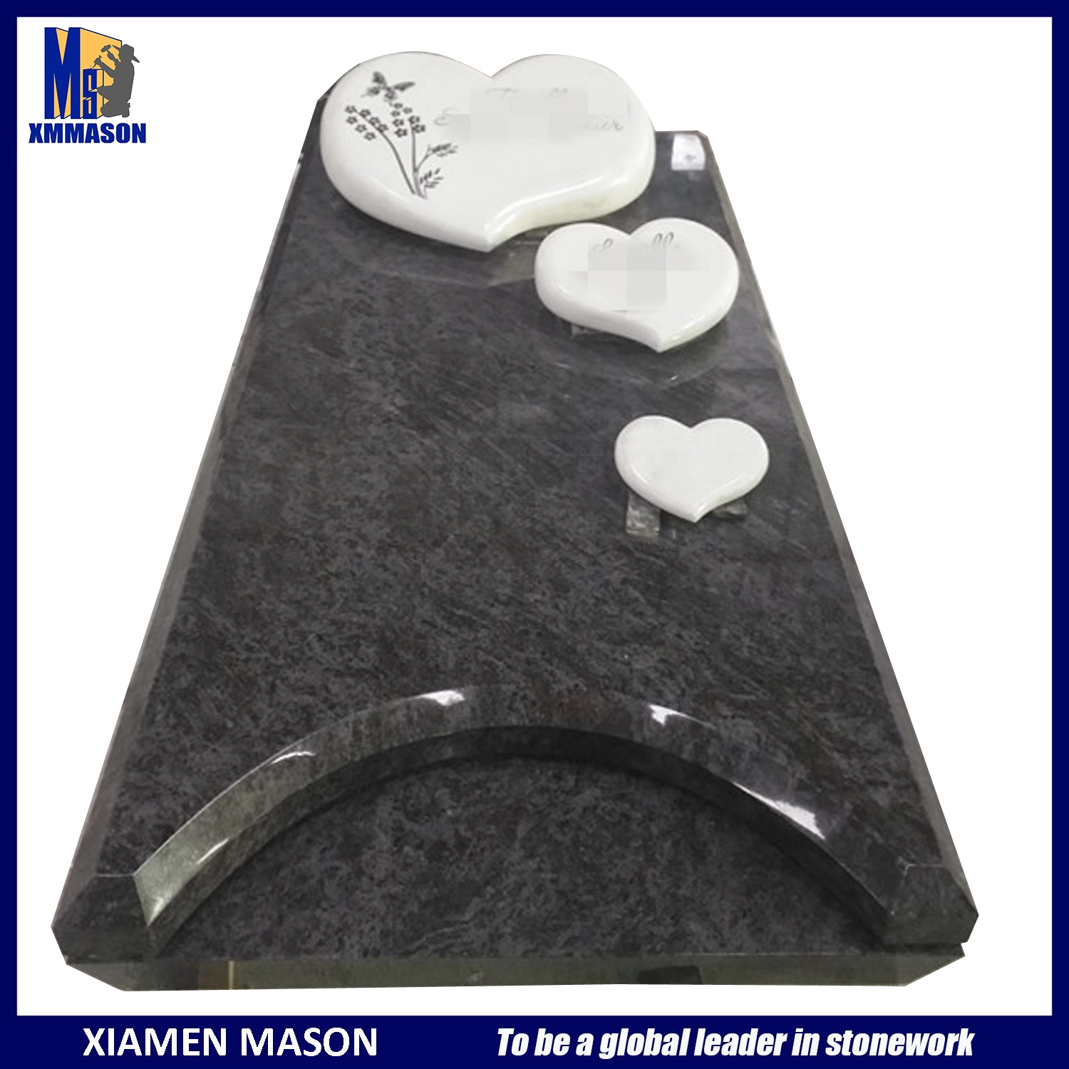 Mason ปรับแต่งศิลาฤกษ์ด้วยหัวใจแกะสลักในหินอ่อนสีขาวและ Mass Blue