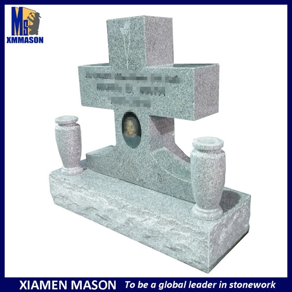 American Style Grey Granite Cross Gravestone สำหรับคุณยาย