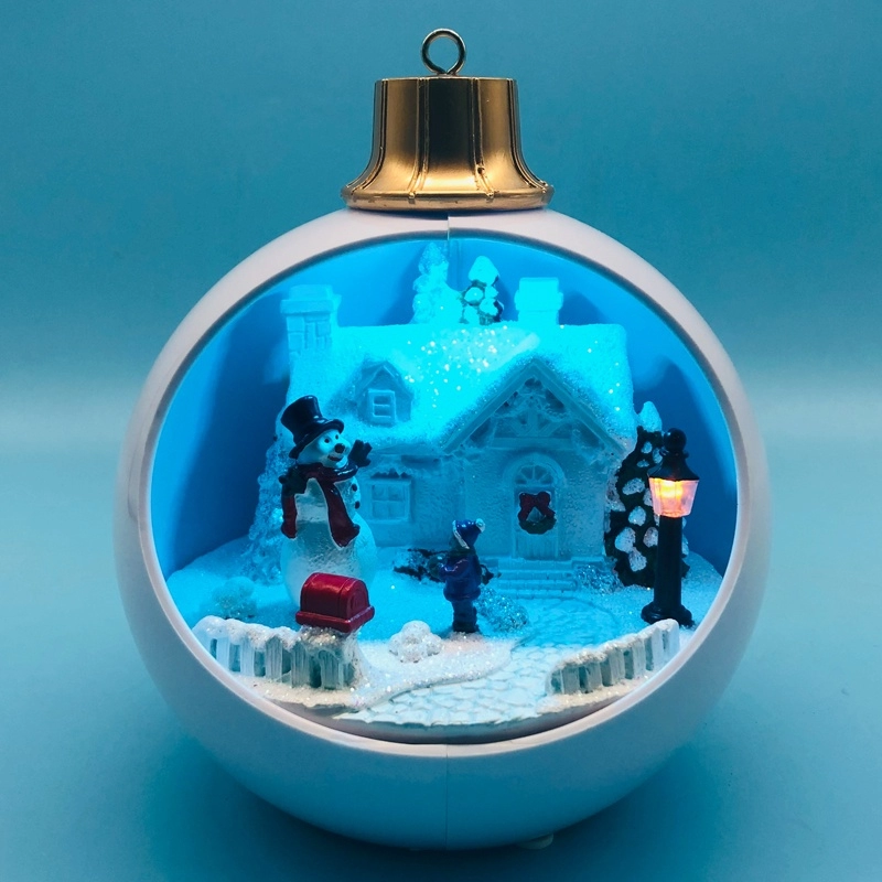 LED Christmas Village กับ Snowman เคลื่อนไหวภายในลูกบอลสีขาว