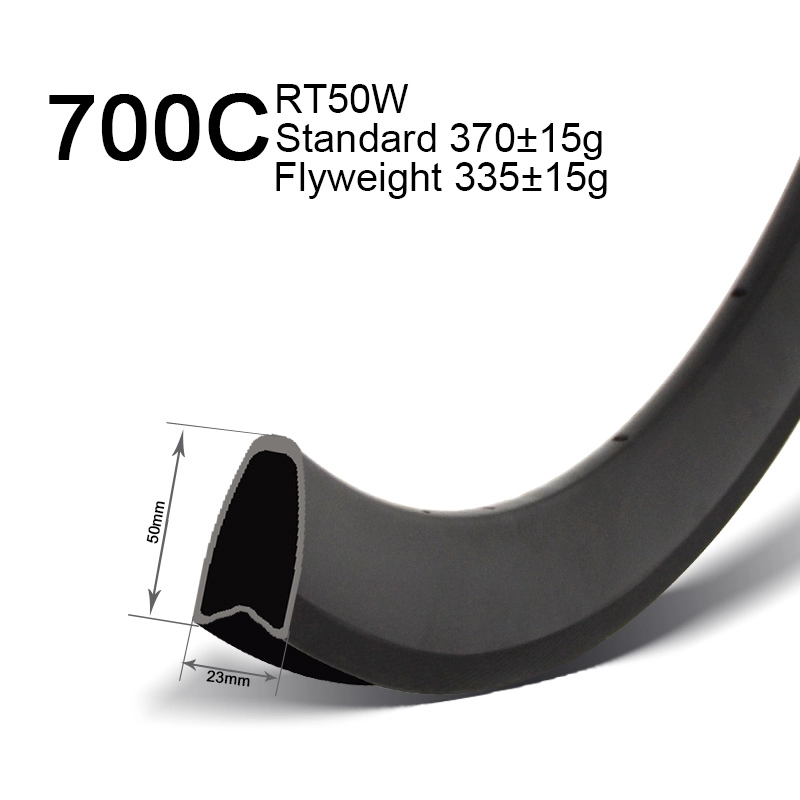 700C 23mm ความกว้าง 50mm ความลึก Road Bike Carbon Tubular Rims