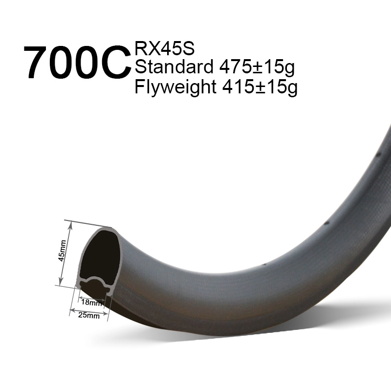 700C 25mm ความกว้าง 45mm ความลึก Carbon Tubeless Rims