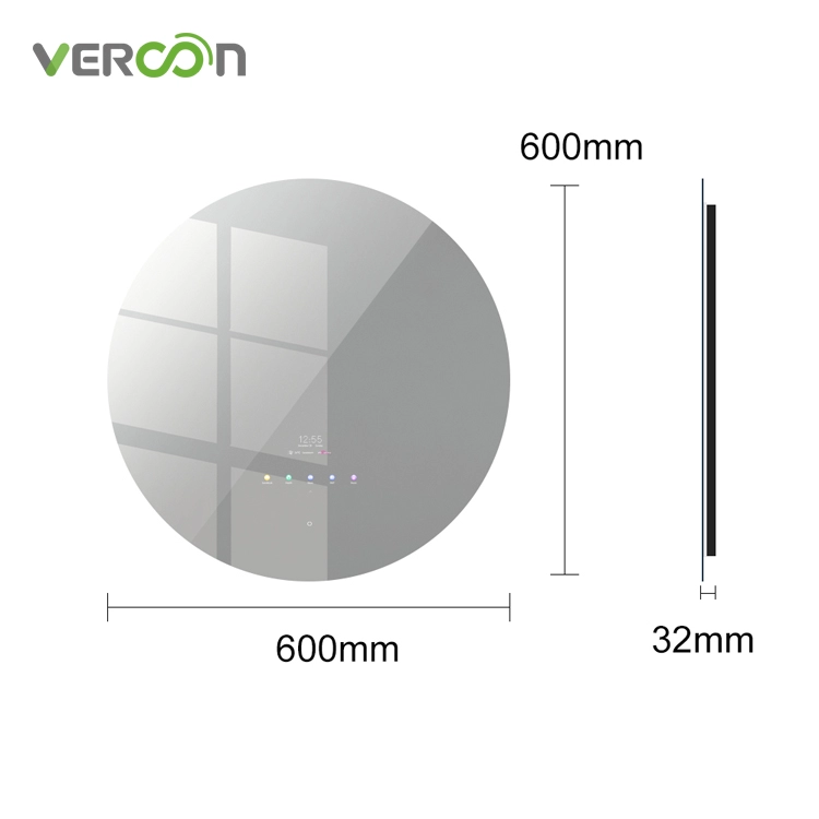 Vercon Wall Mounted Backlit Time Display Speaker เครื่องวิเคราะห์ผิวระบบ Android Smart Mirror Tv