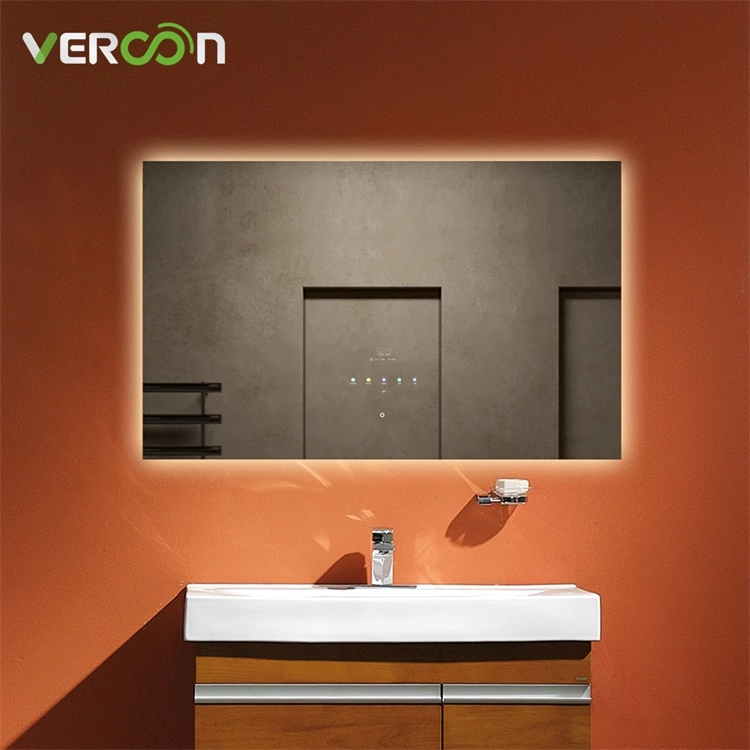 แขวนผนังกระจกอาบน้ำขนาดใหญ่ปรับความสว่างกระจกห้องน้ำ LED สมาร์ทพร้อมหน้าจอสัมผัส