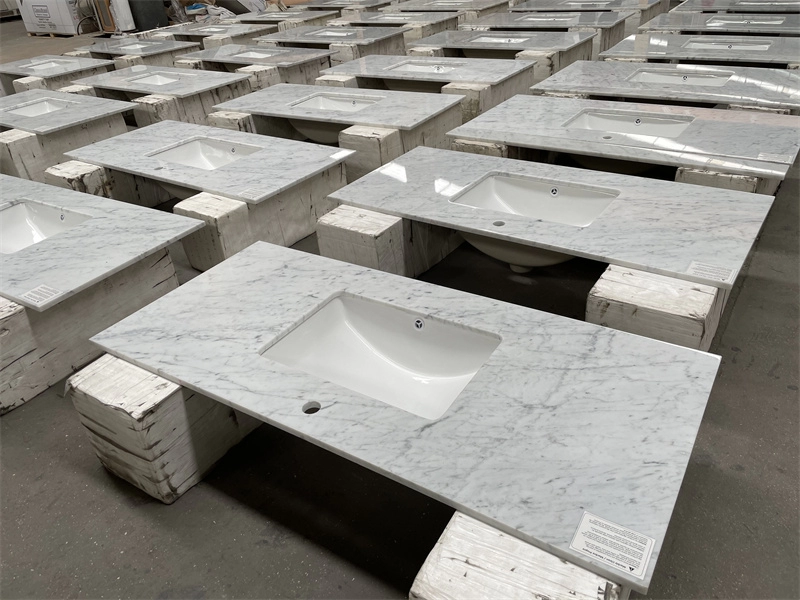 โต๊ะเครื่องแป้งสำเร็จรูป ท็อปส์ Carrara White Marble