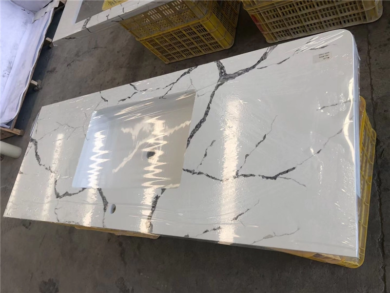 Arctic White Quartz Stone เคาน์เตอร์ครัวห้องน้ำ Vanity Top