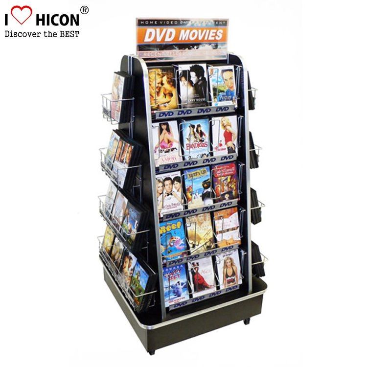 ทำจากไม้และลวดโลหะ 4-Way Movable CD DVD Retail Display Rack