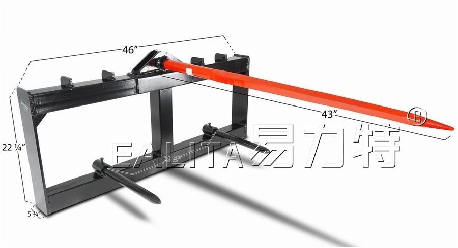 รถแทรกเตอร์ 3 จุด 43 "Hay Bale Spear Frame ความจุ 3000 ปอนด์สำหรับ Bobcat Skid Steer Quick ATTACH S-135111