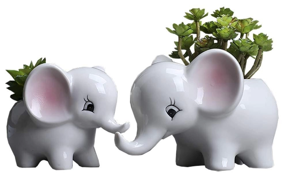 เซรามิค 2pcs ช้าง Modern White Succulent Planter Pots Animal Decor