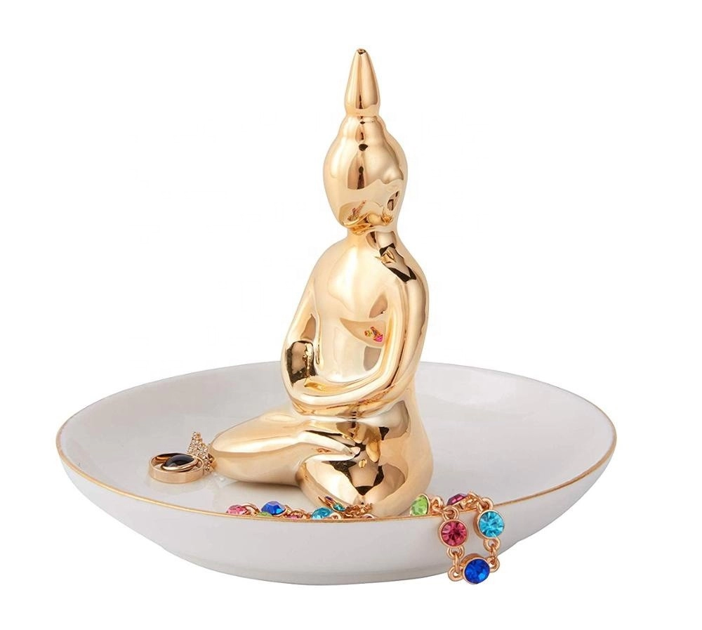 Porcelain Blessing Buddha ผู้ถือแหวนเซรามิกถาดเครื่องประดับ