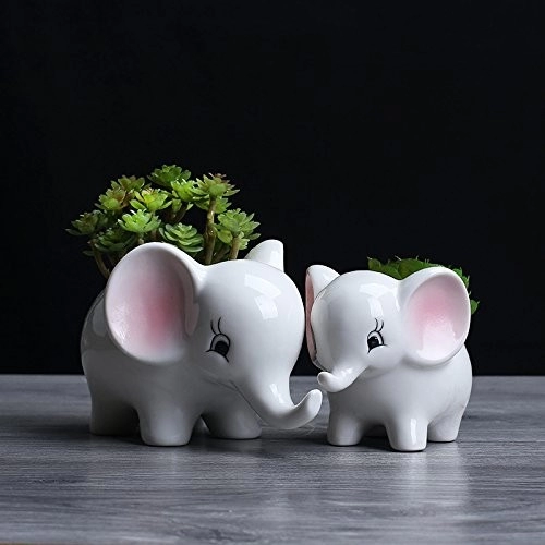 เซรามิค 2pcs ช้าง Modern White Succulent Planter Pots Animal Decor