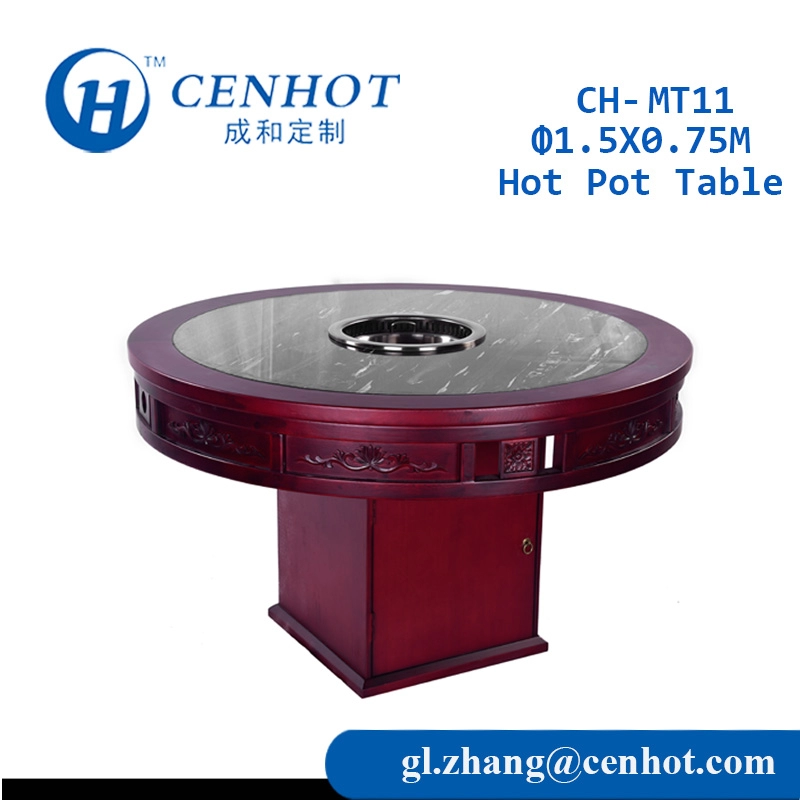 โต๊ะหม้อไฟ Downdraft แบบจีนไม้กลมสำหรับผู้ผลิตร้านอาหาร - CENHOT