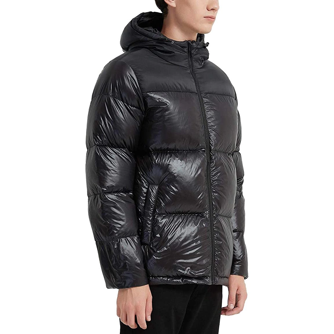 เสื้อแจ็คเก็ตผู้ชายแบบมีฮู้ดลงเสื้อปักเป้าน้ำหนักเบากันน้ำ Winter Packable Coat