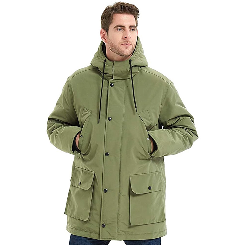 เสื้อแจ็คเก็ตขนเป็ดสำหรับใส่กลางแจ้งแบบหนาพร้อมฮู้ดแบบสบาย ๆ ของผู้ชาย