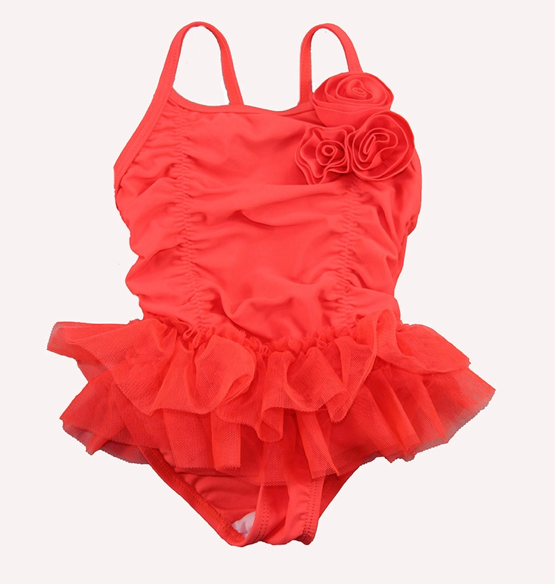 ชุดว่ายน้ำวันพีซกระโปรงสีแดงสดใสสำหรับเด็กทารก