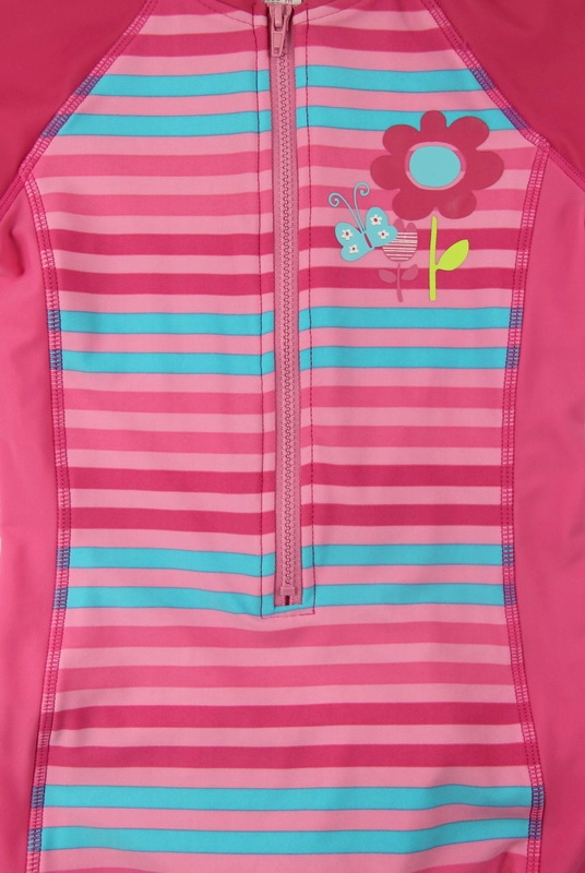 ชุดว่ายน้ำ Rashguard One Piece ลาย Fuchsia Stripes สาวน้อย