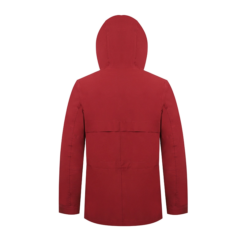 เสื้อแจ็คเก็ตกันลมกันน้ำสไตล์ยาวสีแดงสำหรับผู้หญิง