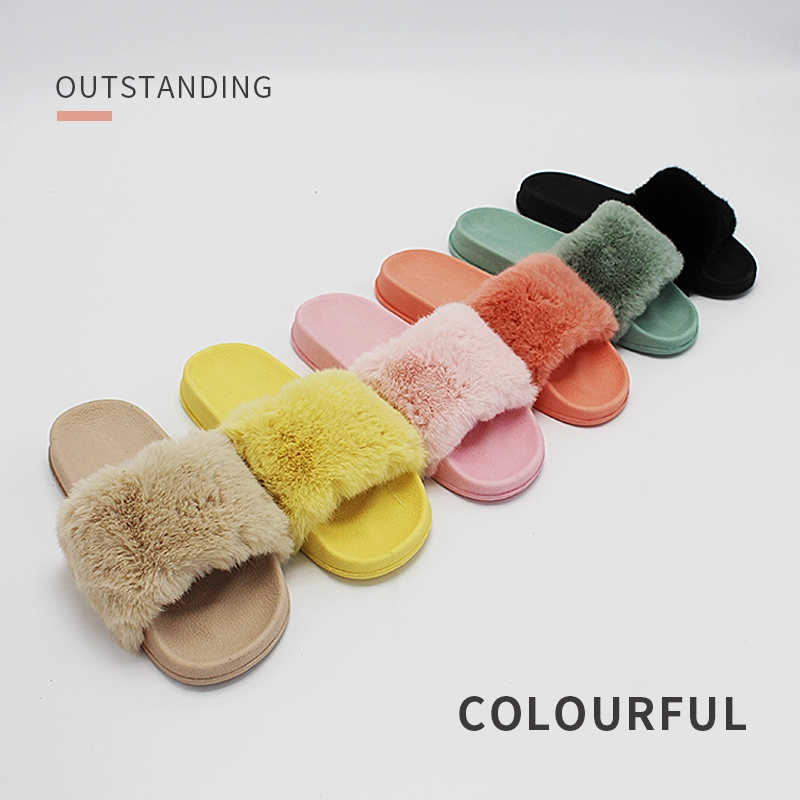 รองรับส่วนโค้งกายวิภาค Lady Warm Soft EVA Faux Fur Slide Sandals