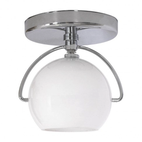 1-Light white glass Globe ติดตั้งแบบฝังกึ่งฝังในโครเมียมขัดเงา