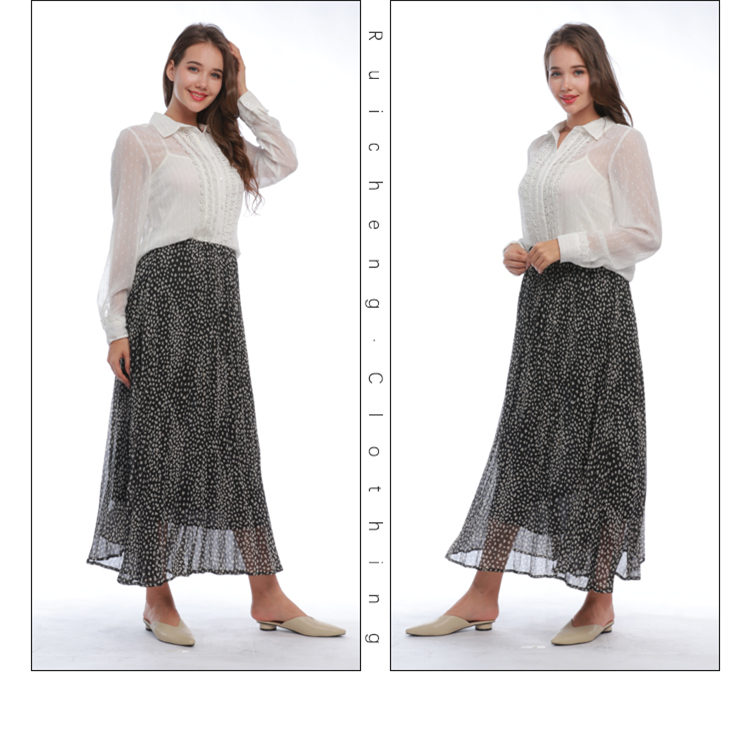 A-Line Dot Print Midi Skirts