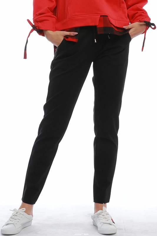 สุภาพสตรี สีดำ เอวยางยืด String Activewear Sweat Joggers Cuff Pants