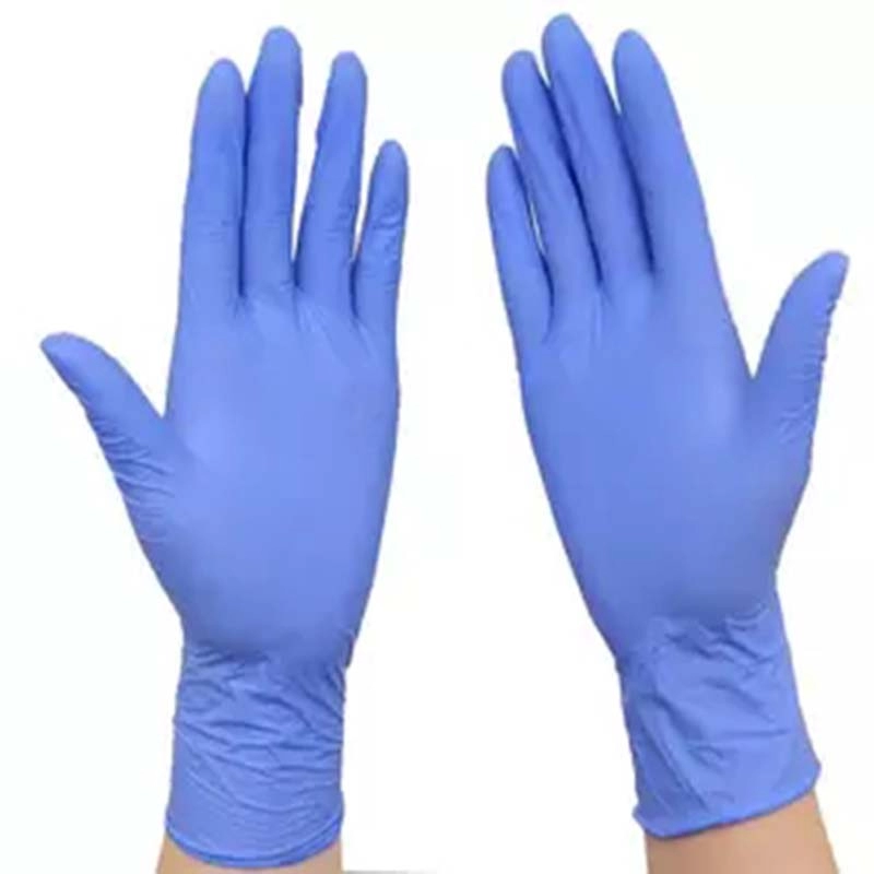 ถุงมือไนไตรแบบใช้แล้วทิ้งแบบไม่มีแป้ง สีฟ้า 6 mil ถุงมือไนไตรล์