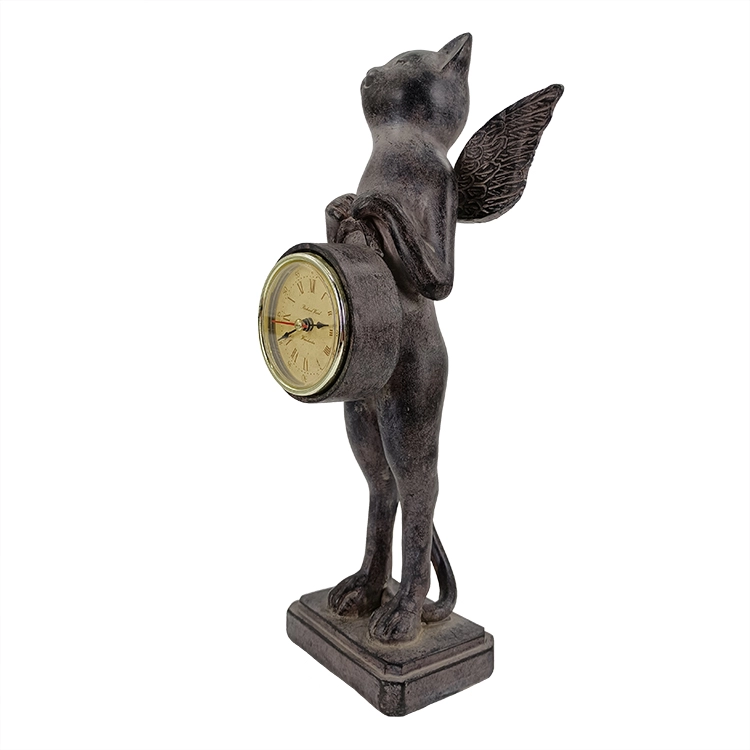 Retro Black Angel Cat Figurine นาฬิกาตั้งโต๊ะควอตซ์