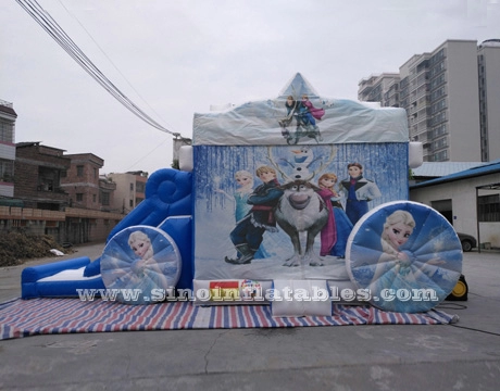 กลางแจ้งเด็กแช่แข็งรถม้าพองปราสาทเด้งพองพร้อมสไลด์ที่ได้รับการรับรอง EN14960 จาก Sino Inflatables