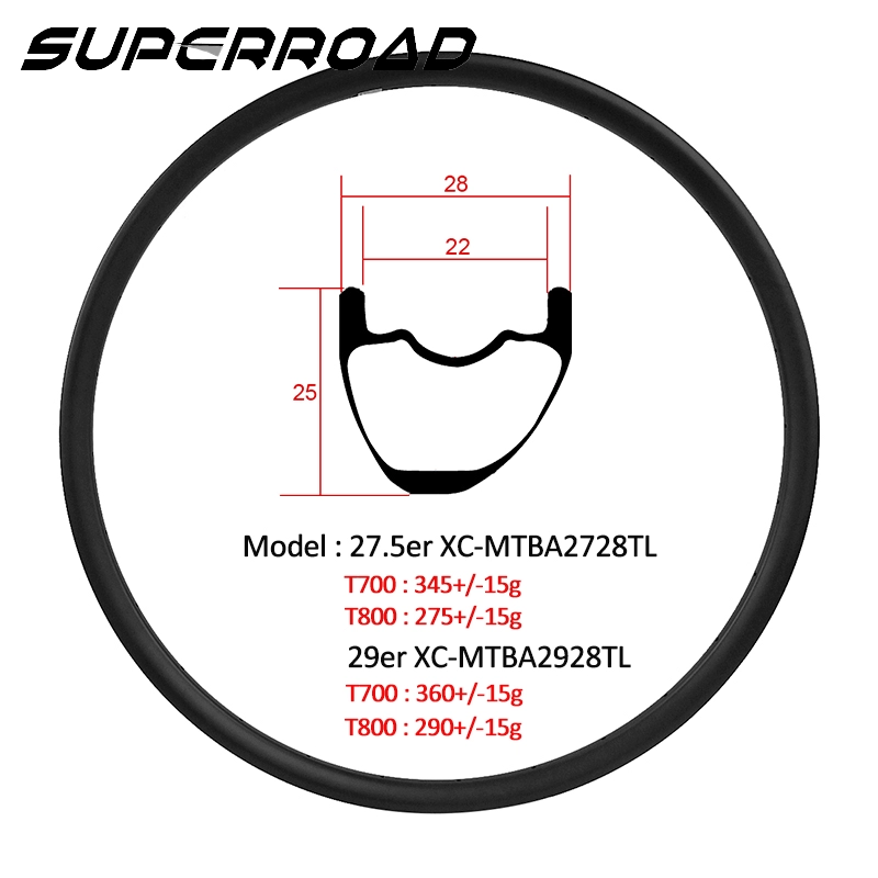 Superroad XC 29er 650B ขอบคาร์บอนแบบอสมมาตรขอบ Mtb แบบอสมมาตร