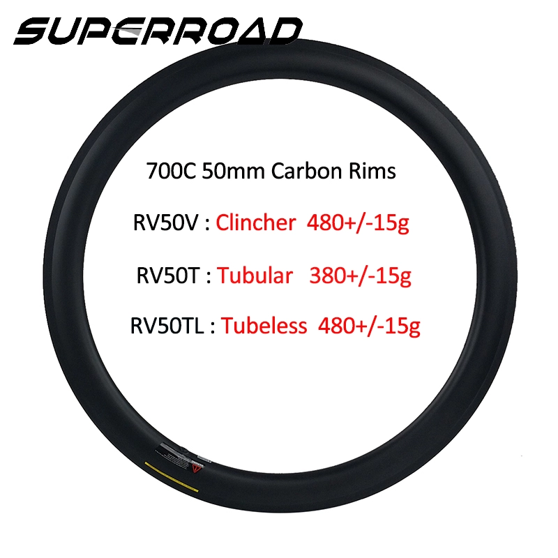 จักรยานถนนราคาถูก 50mm Carbon Clincher Rims Tubular/Tubelss
