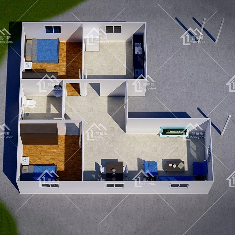 ชุดบ้านสำเร็จรูปฉนวนขนาดเล็ก 2 ห้องนอนพร้อมหลังคาในเนปาล