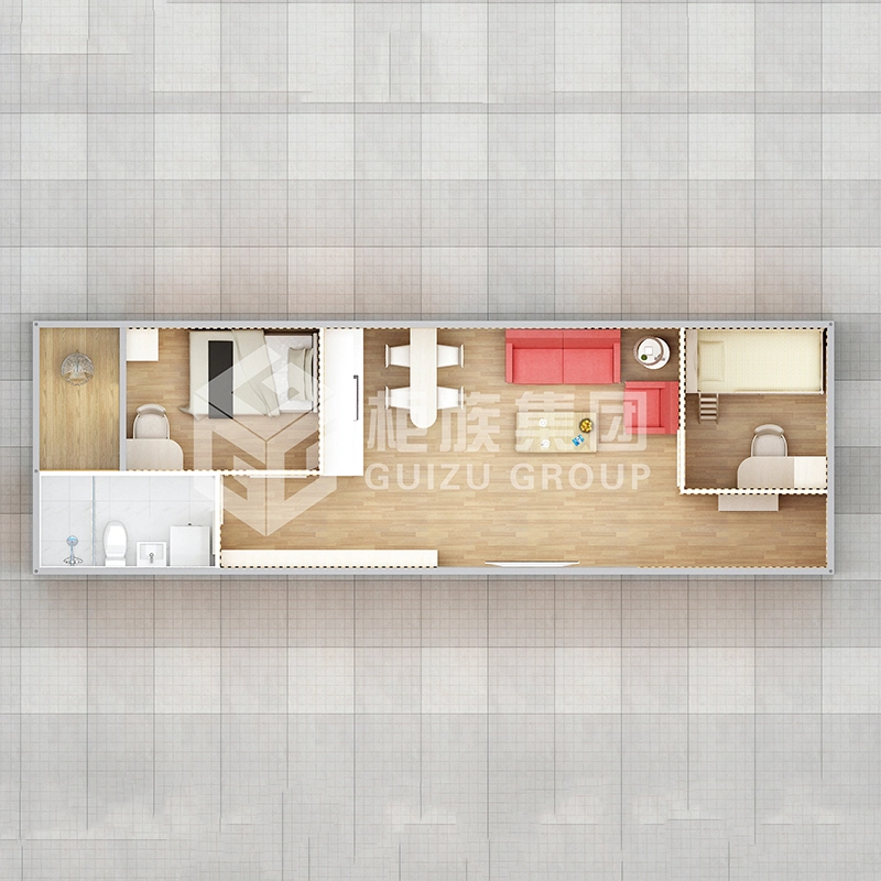 อพาร์ทเมนท์บ้านคอนเทนเนอร์สำเร็จรูปขนาด 40 ฟุตพร้อม 1 ห้องนอน 1 ห้องนั่งเล่น